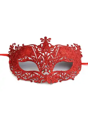 Masky, chmýří - Karnevalová maska Plastová krajka s glitry červená - maska05
