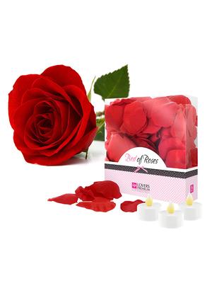 Erotické dárkové sady - Bed of Roses Červené okvětní lístky růží + 3 svíčky - E22002