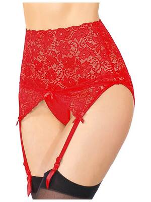 Erotické podvazky - Wanita Gloria podvazkový pás a tanga kalhotky červené - wanP5159-2-M - M
