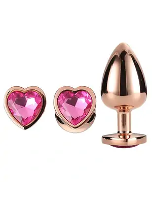 Anální šperky - Gleaming Love Set análních kolíků rosegold růžové srdce 3ks - dc21792