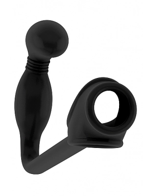 Nevibrační anální kolíky - Sono Erekční kroužek a stimulátor prostaty No.2 - černý - shmSON002BLK