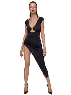 Erotické šaty - Cottelli Party šaty s asymetrickou sukní - černé - 27181541051 - XL