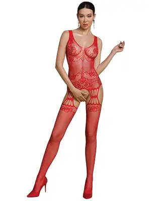 Bodystocking a catsuit - Passion ECO catsuit BS009 červený - ECOBS009red