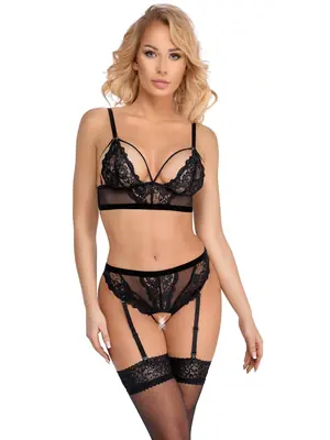 Erotické komplety - Cottelli Lingerie Krajkový set - černý - 22145201021 - S