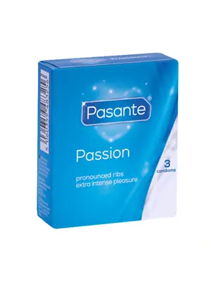 Vroubkované kondomy, kondomy s vroubky - Pasante kondomy Passion - Ribbed 3 ks - pasante-ribbed-3ks