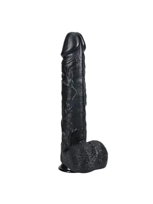 Dilda a vibrátory XXL - RealRock Extra Large dildo s varlaty 38 cm - černé - REA165BLK