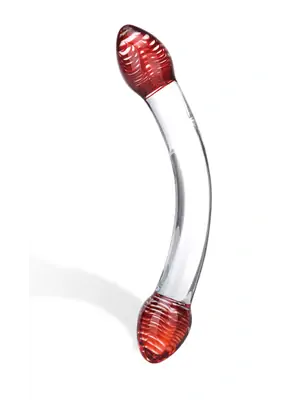 Oboustranná dilda, dvojitá - Gläs Red Head Oboustranné skleněné dildo - E25406