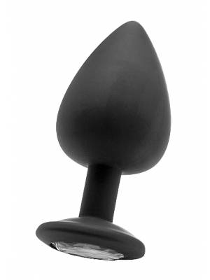 Nevibrační anální kolíky - Diamond Silikonový anální kolík s kamínkem L - černý - shmOU183BLK