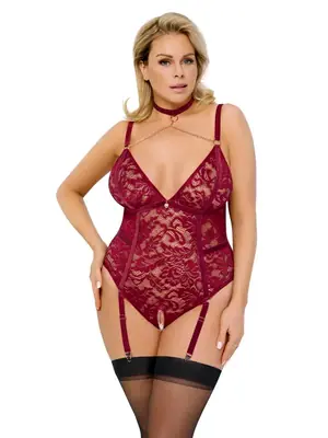 Erotické body a korzety - Cottelli Curves body - vínové - 26445843061 - 2XL