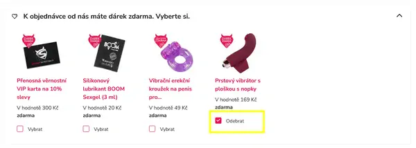 Přidání dárku zdarma k objednávce